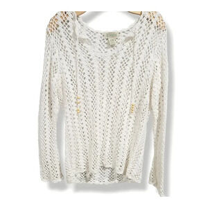 Authentic St. John's Bay Women's white long sleeve crochet blouse - medium